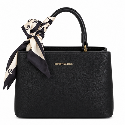 Elegant Textured Handbag with Silk Scarf Detail