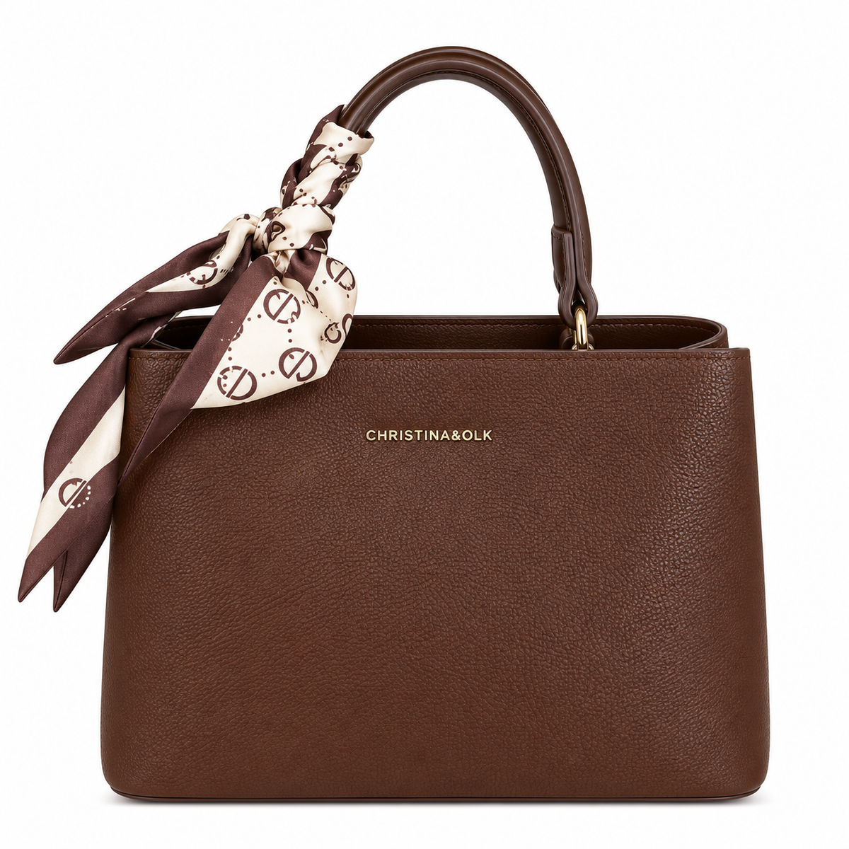 Elegant Textured Handbag with Silk Scarf Detail