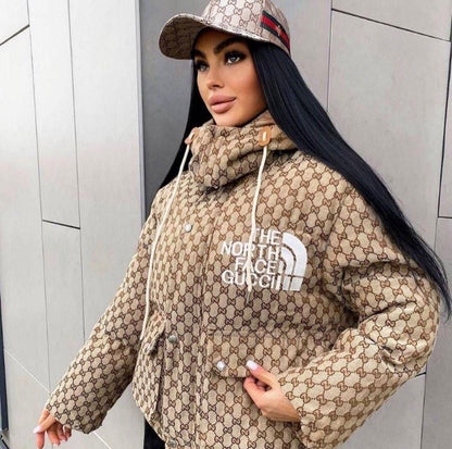 Beige GG Monogram Puffer Jacket