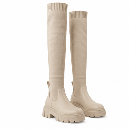 Knit Sock-Style Chunky Platform Knee-High Boots
