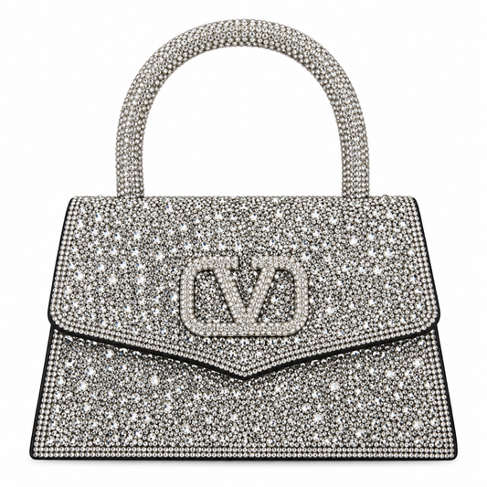 Silver Rhinestone Hoop Handle Clutch Bag