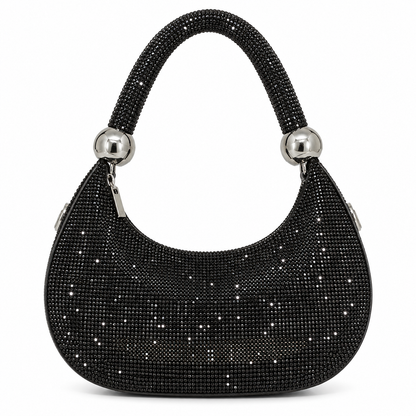 Silver Rhinestone Hoop Handle Clutch Bag