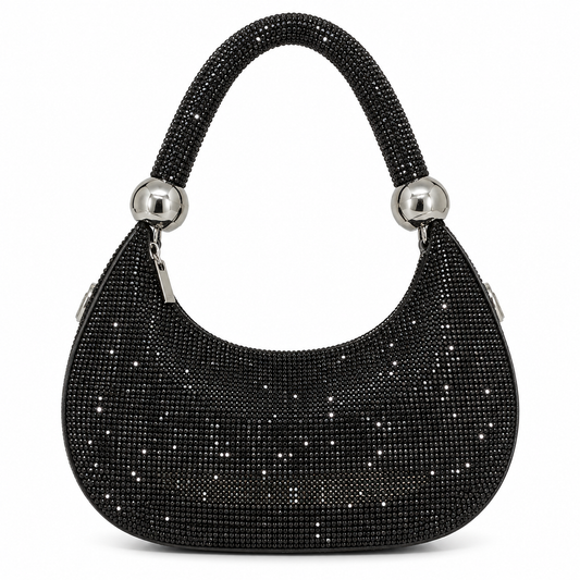 Silver Rhinestone Hoop Handle Clutch Bag