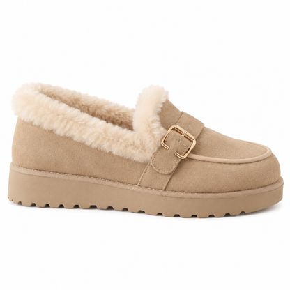 Fur-Lined Buckle Platform Loafers