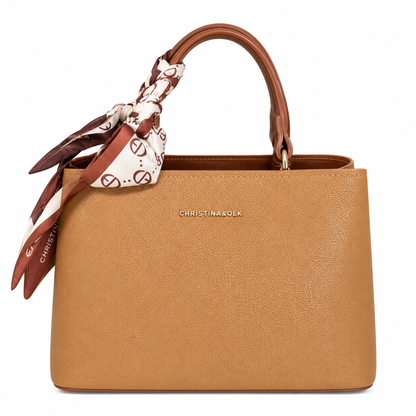 Elegant Textured Handbag with Silk Scarf Detail