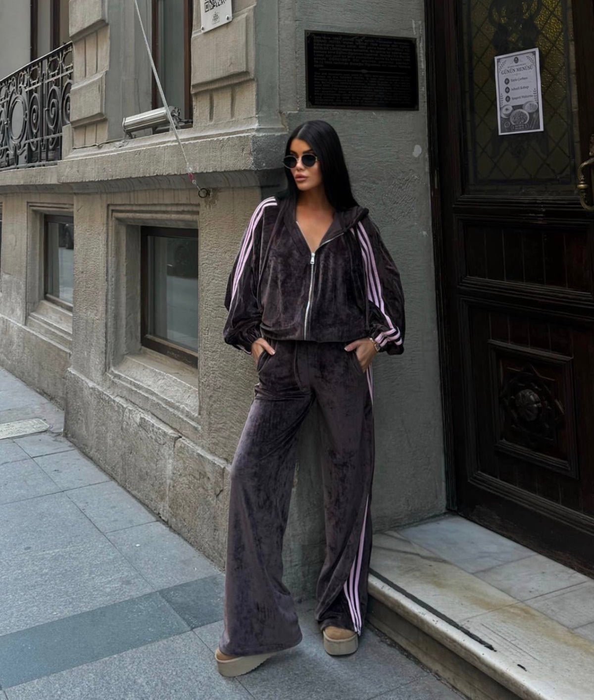Velvet Pink Stripe 3-Piece Tracksuit