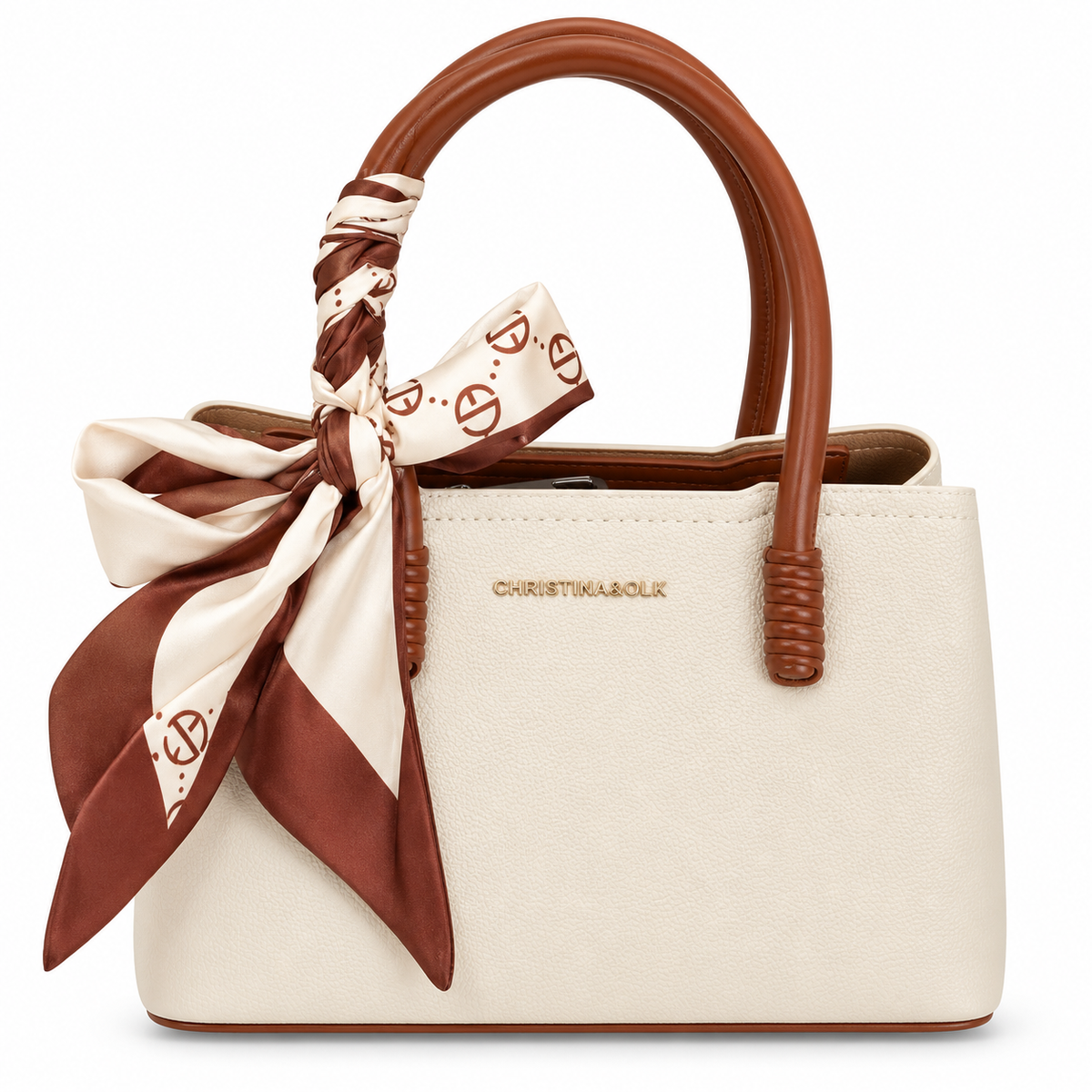 Elegant  Textured Handbag with Silk Scarf Detail