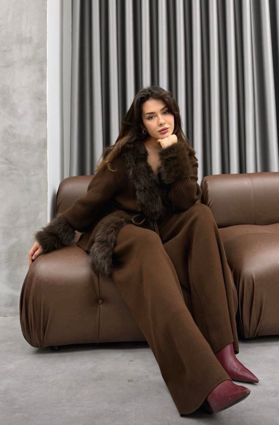 Fur-Trimmed Knit 2-Piece Set
