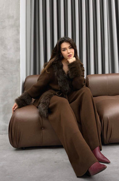 Fur-Trimmed Knit 2-Piece Set