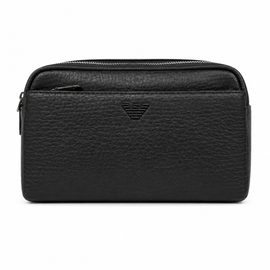 Luxury Black Monogram Leather Wristlet Clutch Bag