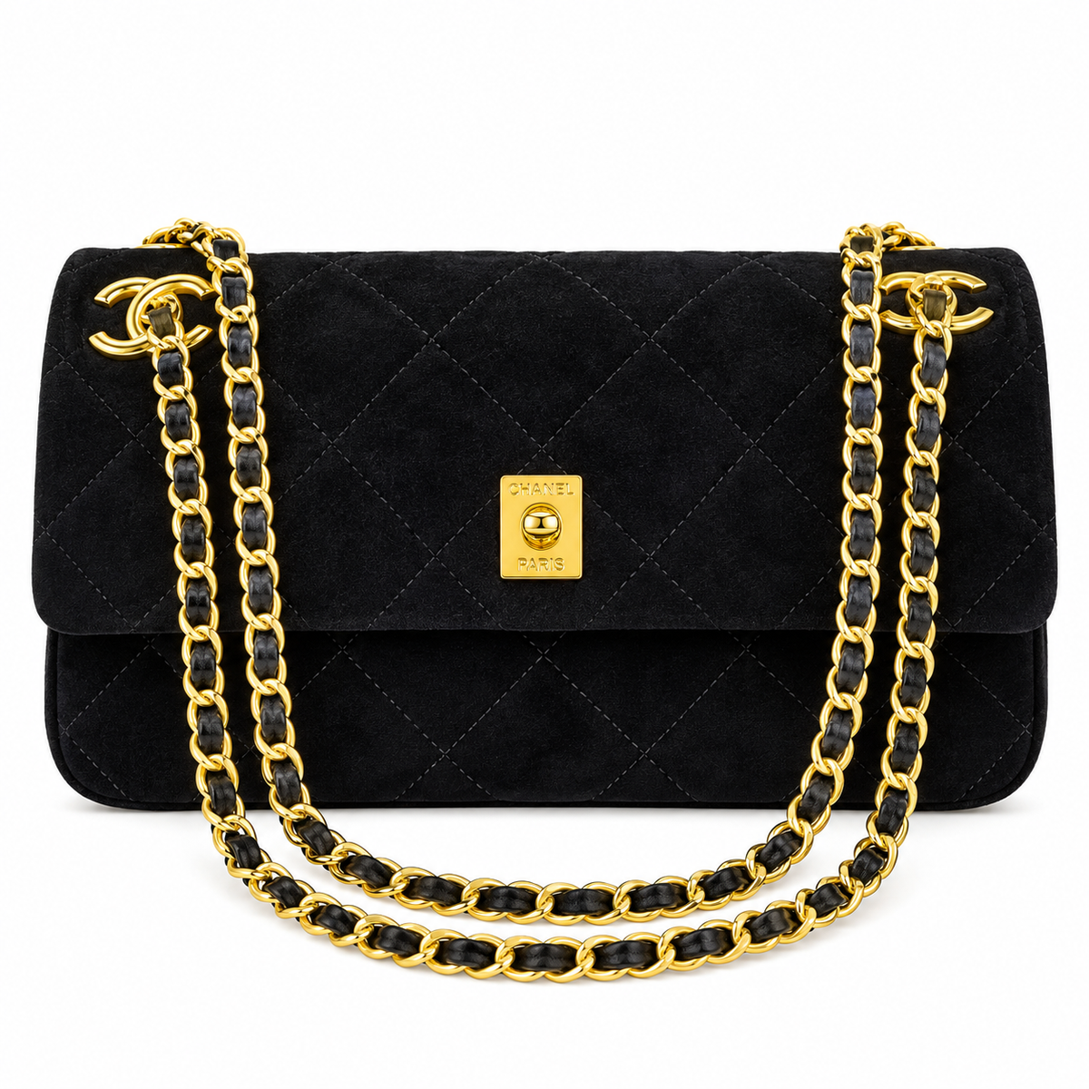Suede Calfskin Small Souplissimo Maxi Flap Black