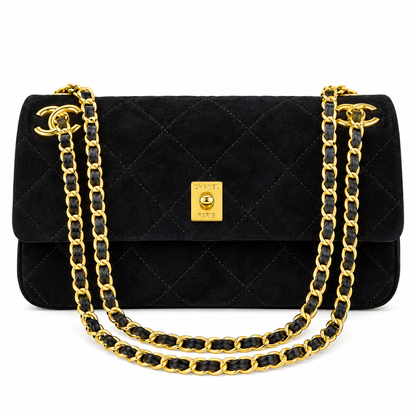 Suede Calfskin Small Souplissimo Maxi Flap Black