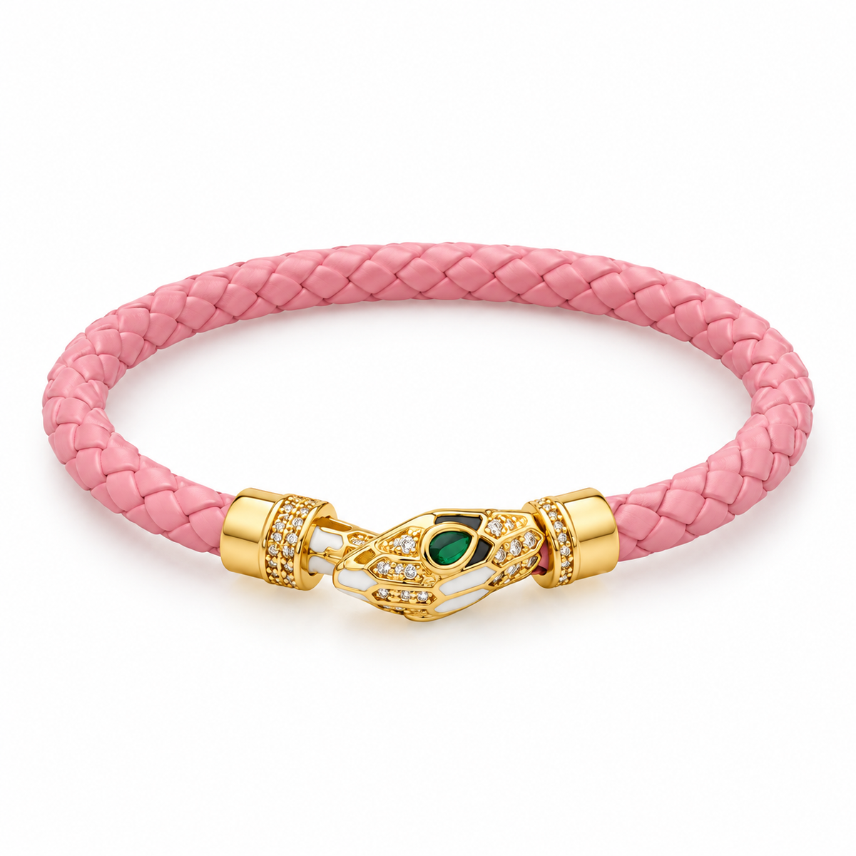 Elegant Braided Bracelet with Gold-Tone Snake Clasp