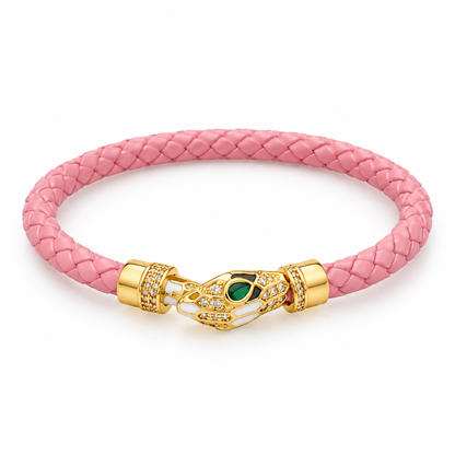 Elegant Braided Bracelet with Gold-Tone Snake Clasp