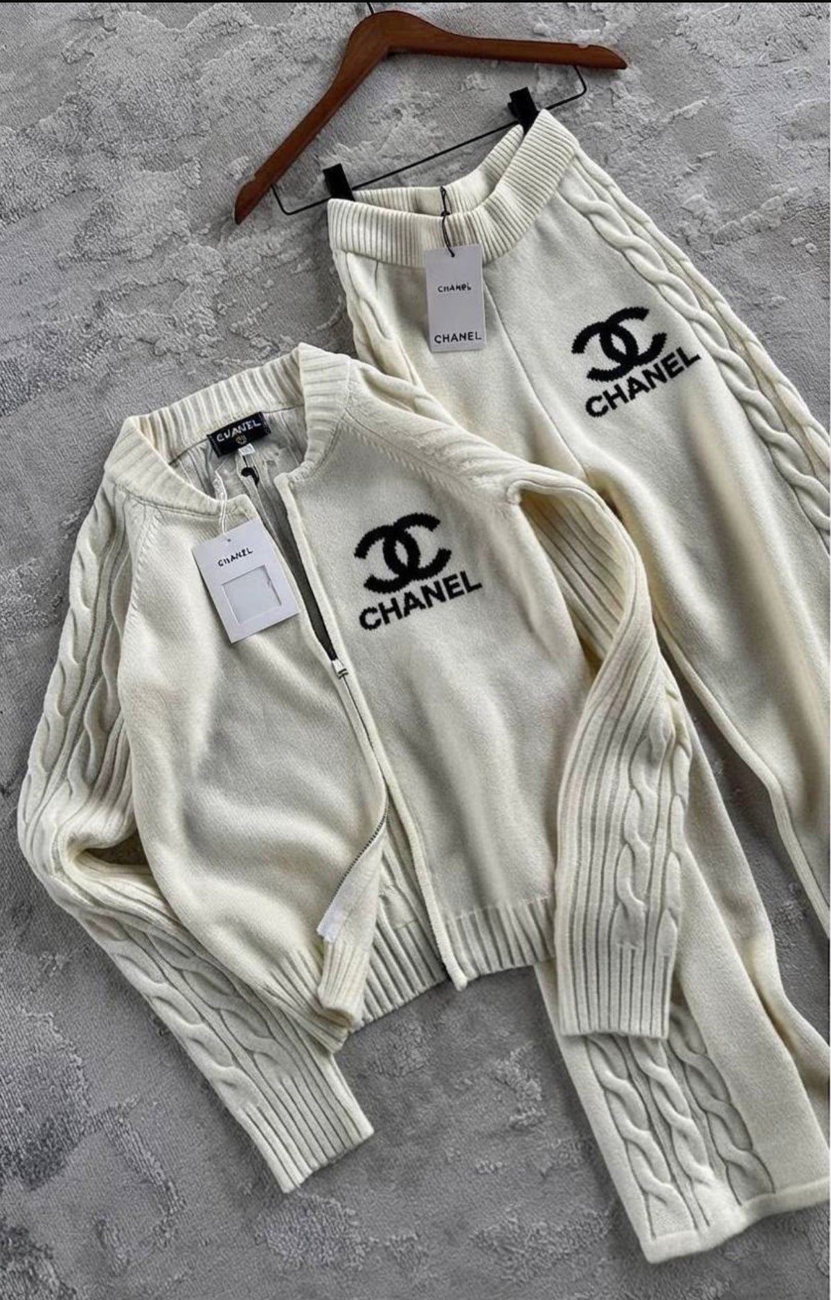 Cream Cable-Knit Logo 2-Piece Set