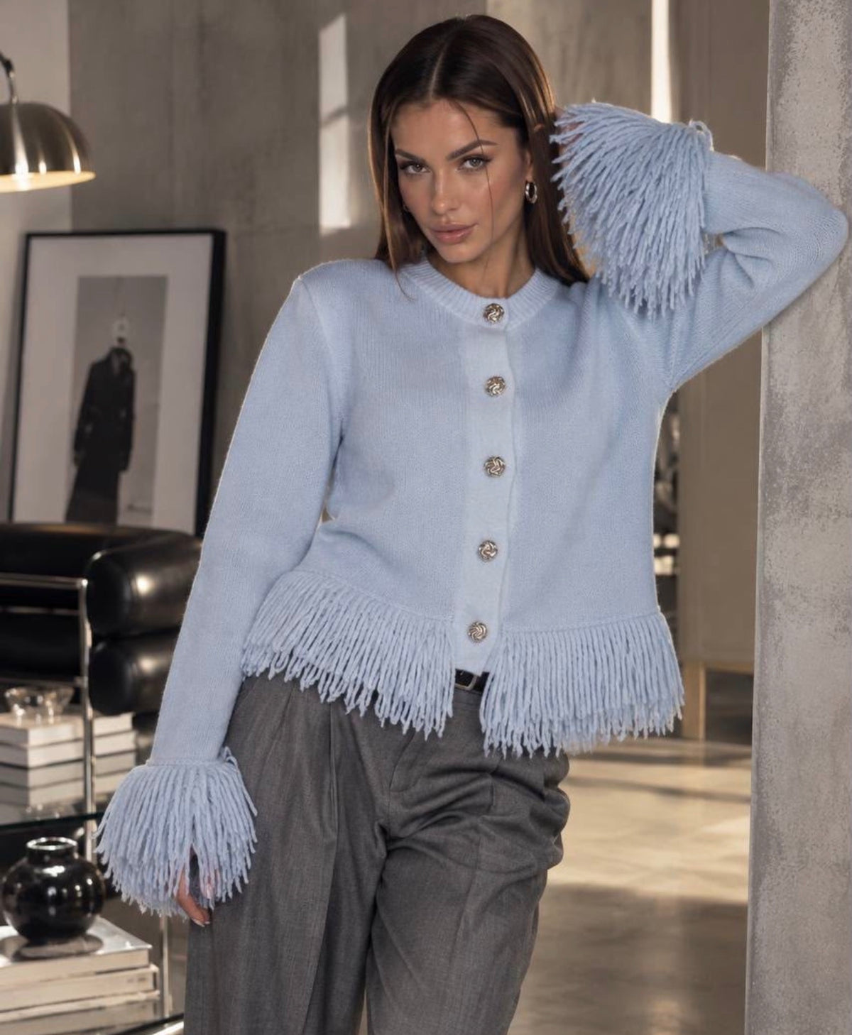 Sky Blue & pink Fringe Cardigan 🩵✨