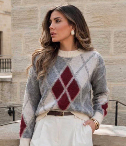 Elegant Argyle Knit Sweater
