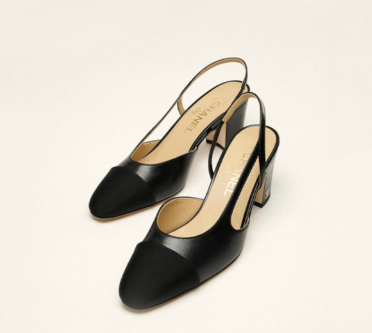 Goatskin Grosgrain Cap Toe CC Slingback Pumps 36