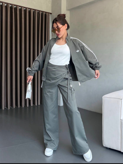 Gray Oversized Sporty 3-Piece Set