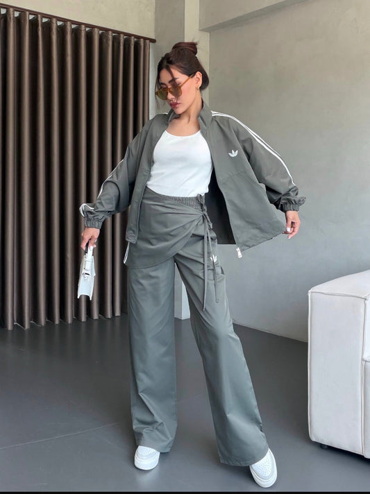 Gray Oversized Sporty 3-Piece Set