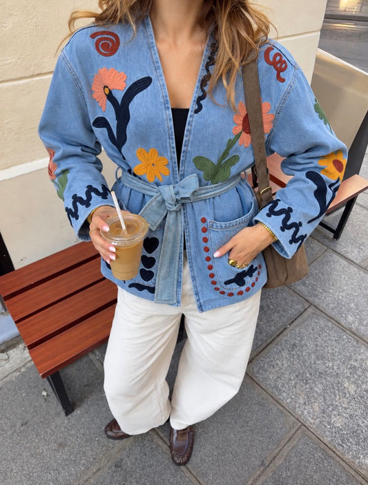 Floral Embroidered Denim Wrap Jacket by Zara