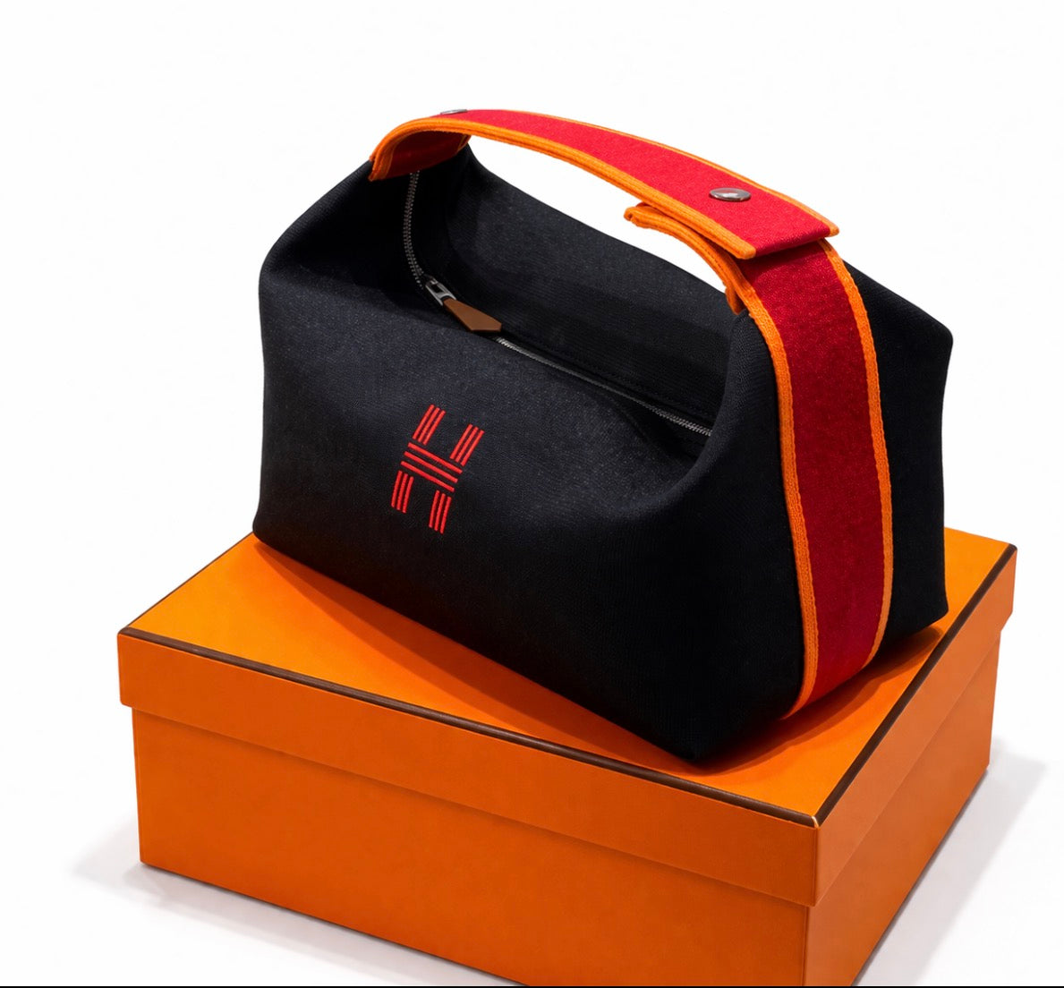 Hermes  Travel Pouch – Black & Red Elegance