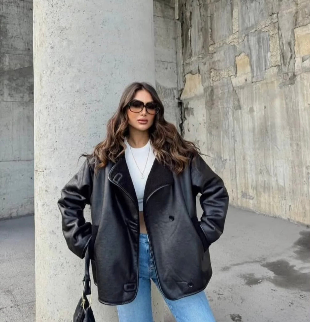 black Shearling Leather Jacket