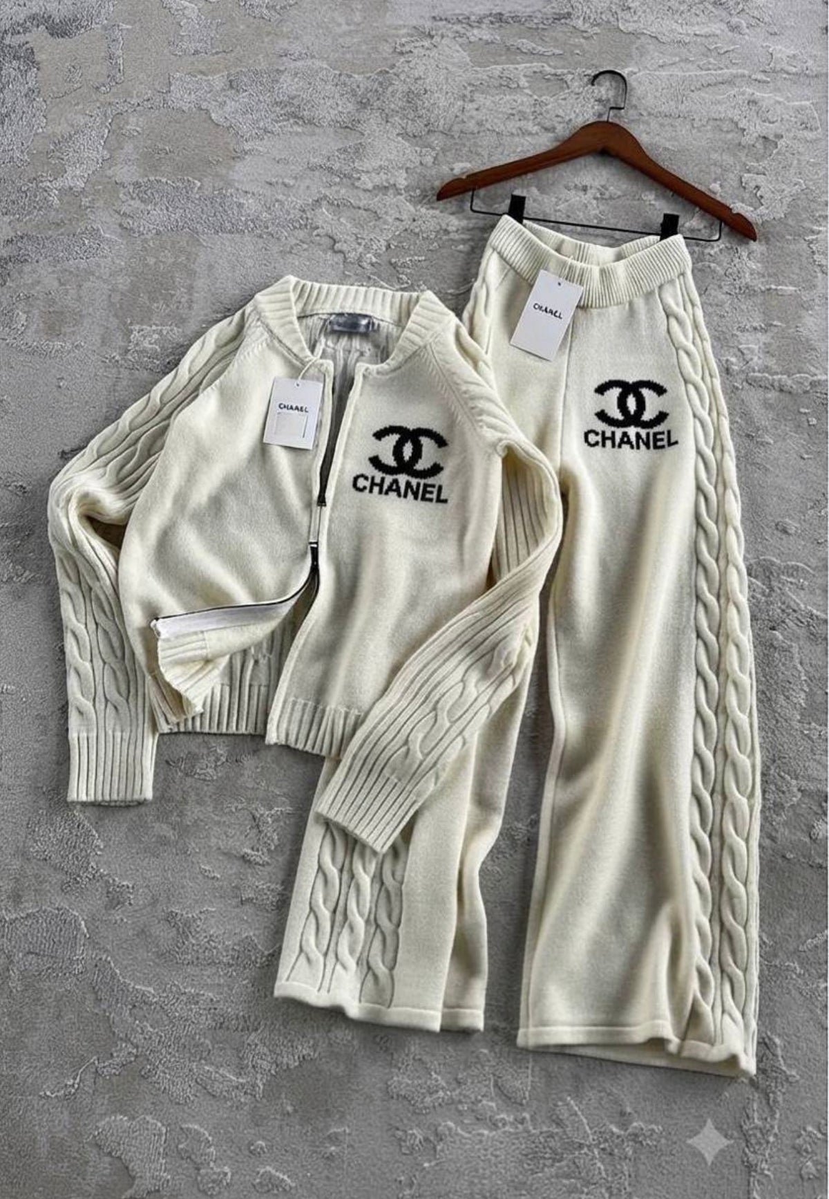 Cream Cable-Knit Logo 2-Piece Set