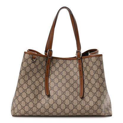 Gucci GG Supreme Monogram Emblem Large Tote Bag Beige