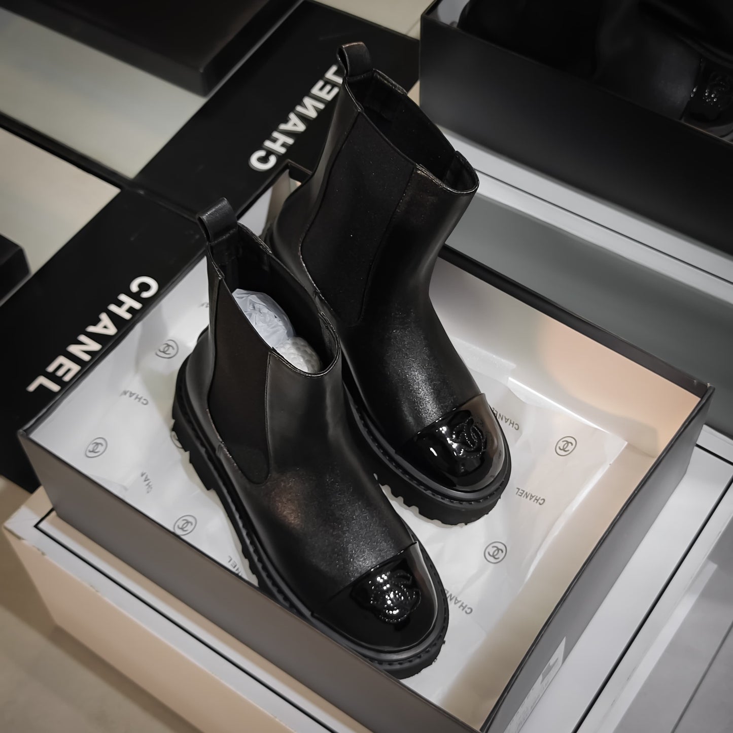 Chanel Black Leather Chelsea Boots