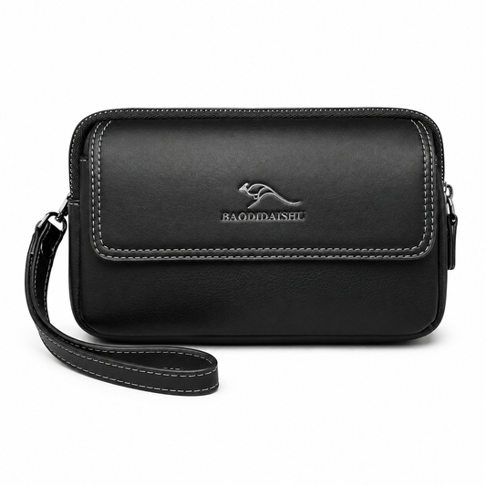 Classic Black Leather Wrist Clutch Wallet