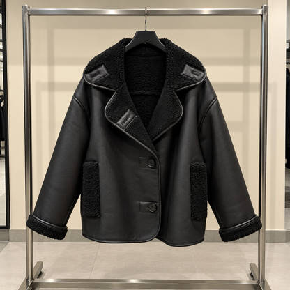 black Shearling Leather Jacket
