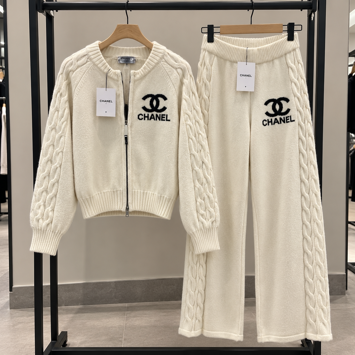 Cream Cable-Knit Logo 2-Piece Set