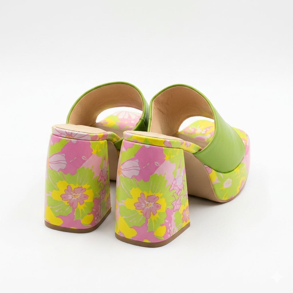 GREEN  Faux Leather Platform Chunky Heel Mules