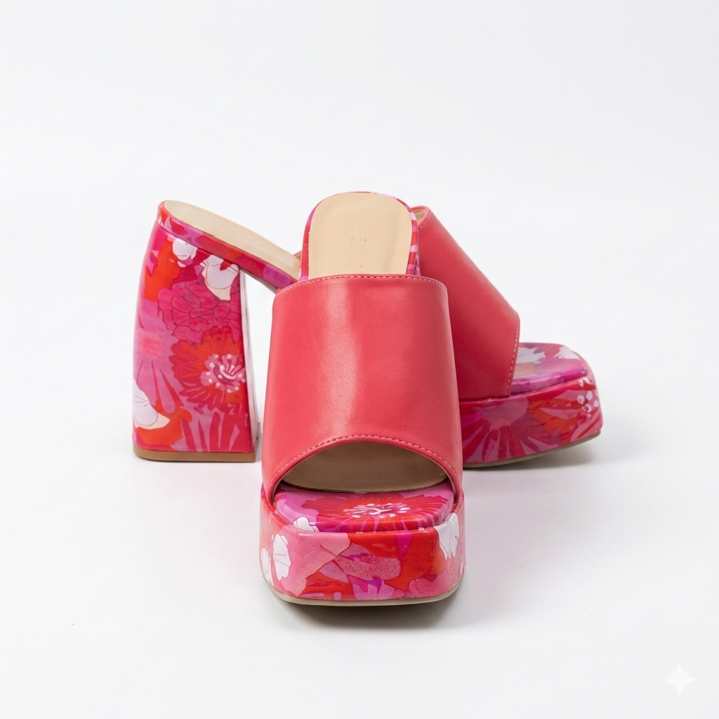 Pink  Faux Leather Platform Chunky Heel Mules
