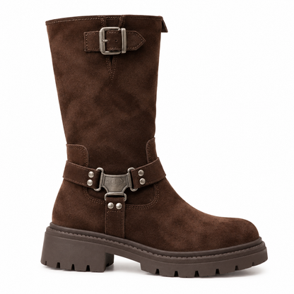 Women’s Knee-High Buckle Boots – Chunky Sole