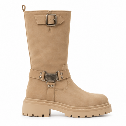 Women’s Knee-High Buckle Boots – Chunky Sole