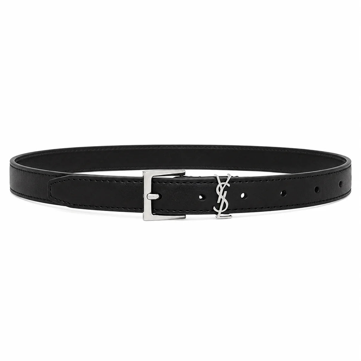 Saint Laurent Black Cassandre Buckle Belt