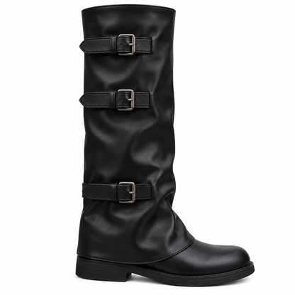 Buckle Knee-High Combat Boots