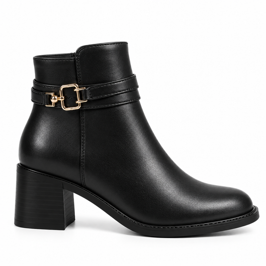 Ivory Ankle Boots  Gold Buckle Detail