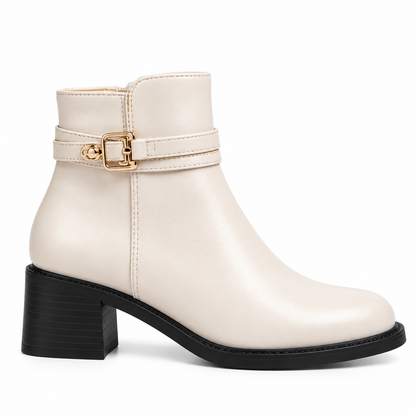 Ivory Ankle Boots  Gold Buckle Detail