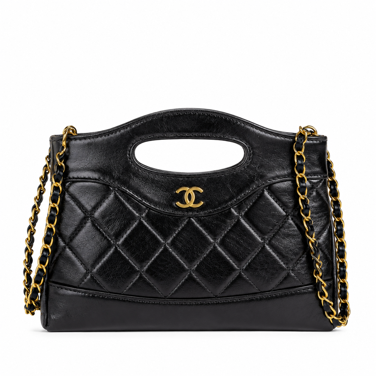 Shiny Crumpled Calfskin Quilted 31 Shopping