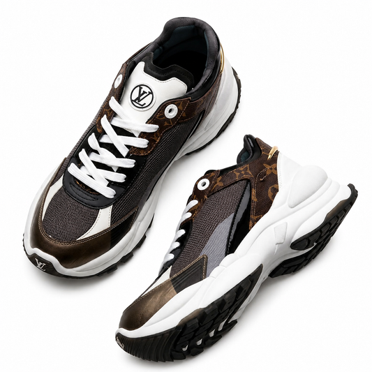 LOUIS VUITTON Monogram Calfskin Run 55 Sneakers 39 Black