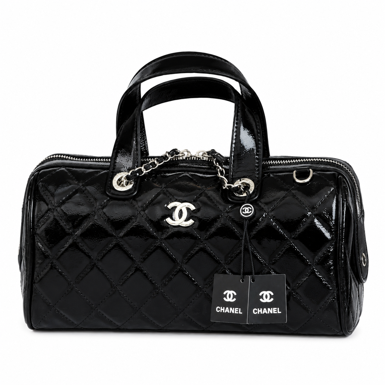 CHANEL Caviar Quilted Barrel Clutch With Chain Black