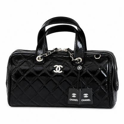 CHANEL Caviar Quilted Barrel Clutch With Chain Black