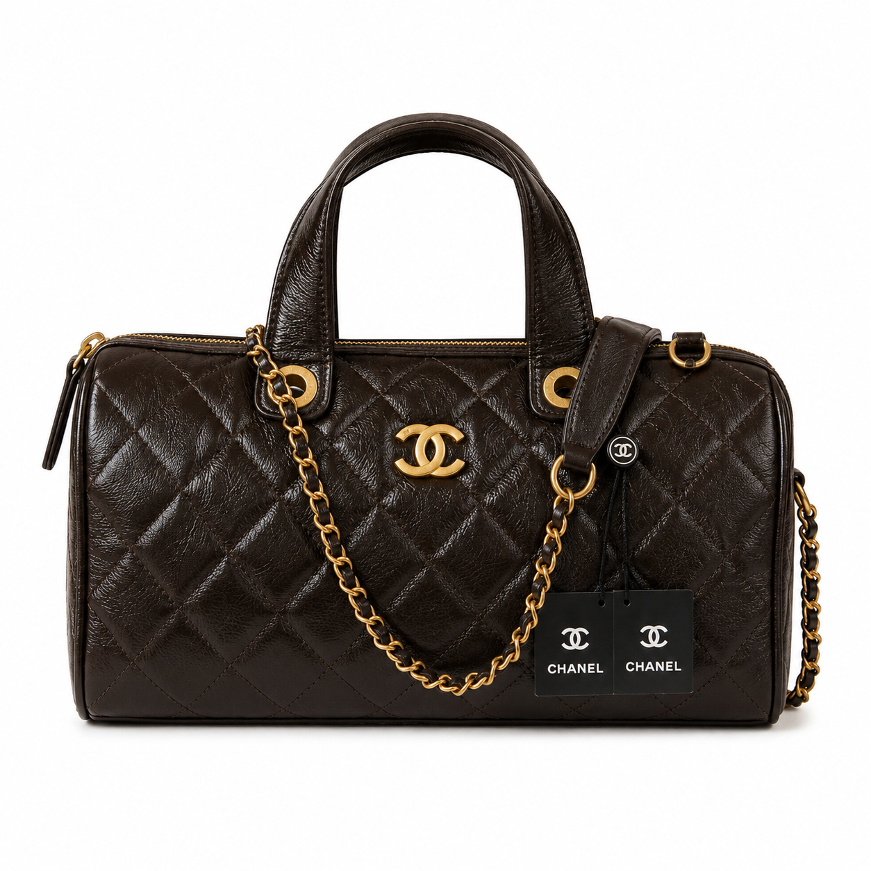 CHANEL Caviar Quilted Barrel Clutch With Chain Black