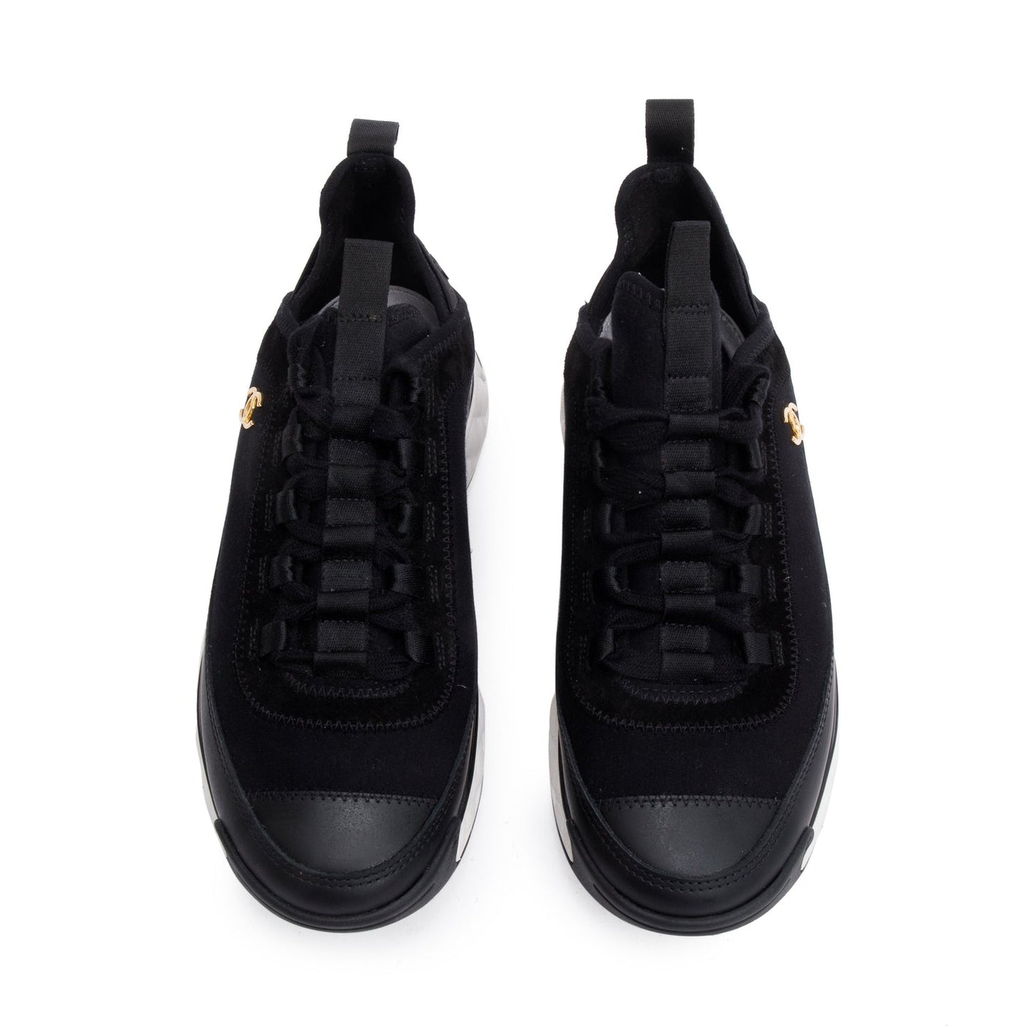 Black Calfskin Neoprene Interlocking CC Logo Sneakers