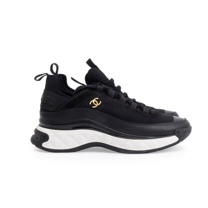 Black Calfskin Neoprene Interlocking CC Logo Sneakers