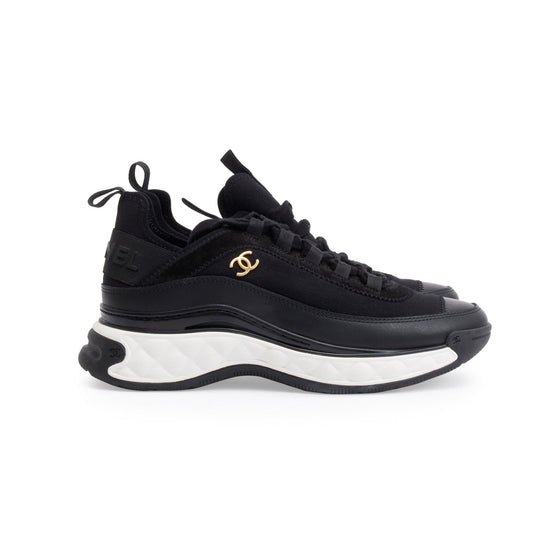 Black Calfskin Neoprene Interlocking CC Logo Sneakers