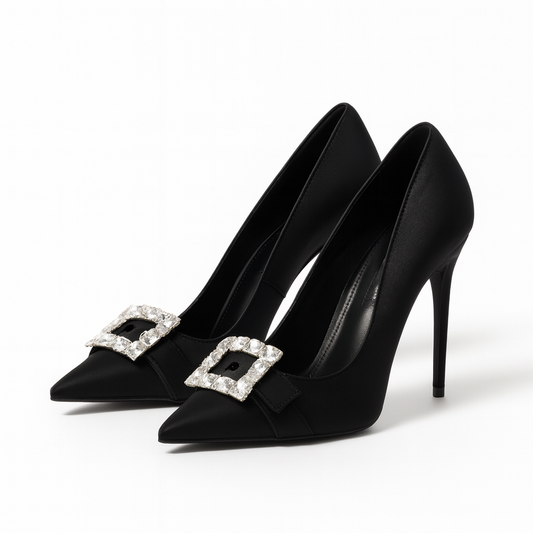 Black Crystal Buckle Stiletto Heels
